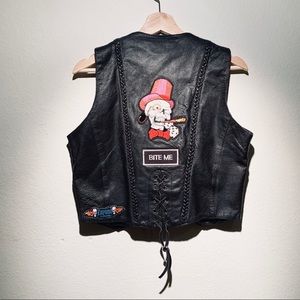 Vintage Barney’s Black Leather Biker Vest with Patches
